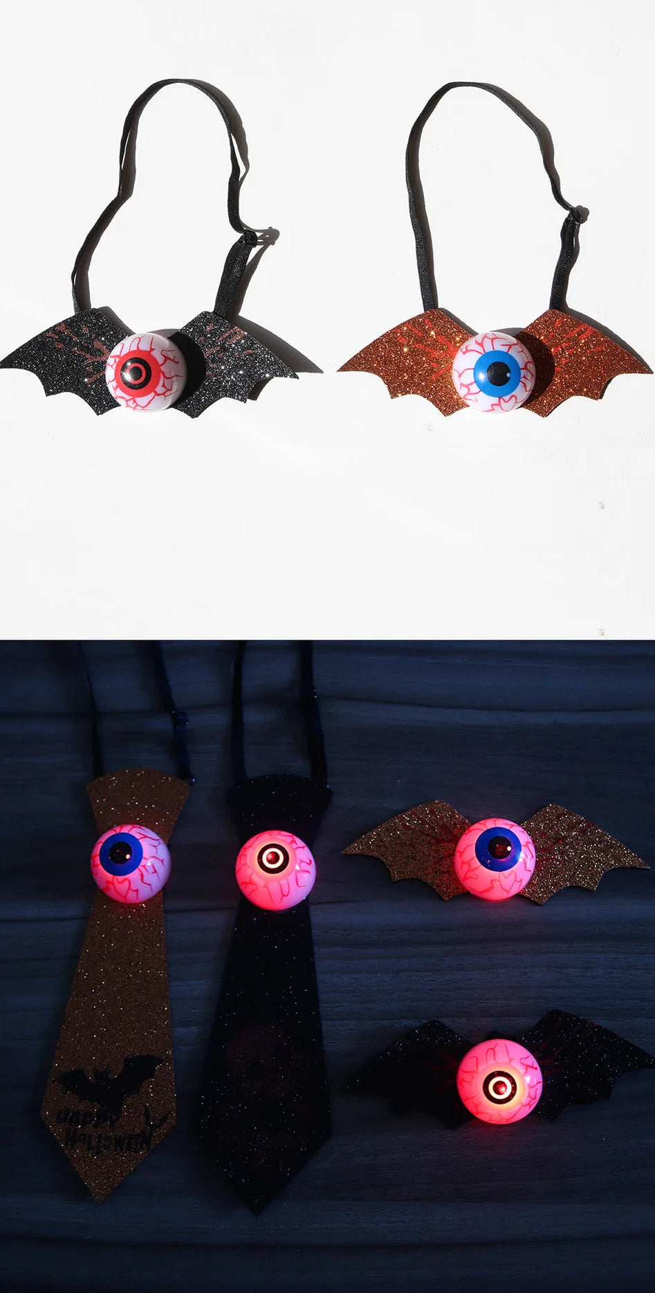 Glowing Eyeball Tie & Bat Bow Tie | Halloween Cosplay Accessory | Thread Armours